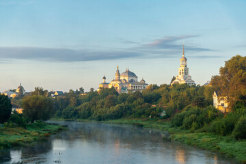 Obraz premium Torzhok is a picturesque city in the Tver region of Russia on the banks of the Tvertsa River. It is a trading city, known since the 12th century.