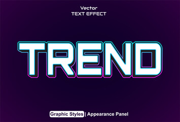 trend text effect with blue graphic style and editable