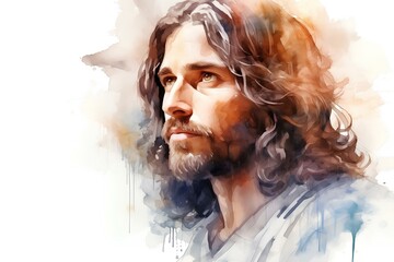 A portrait of Jesus Christ painted in colors, an illustration of the mission of Jesus Christ. - obrazy, fototapety, plakaty