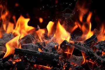 Charcoal for Barbecue Background With Flames. Generative Ai