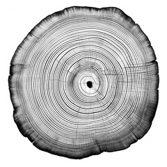 A graphic print of uneven black tree rings, wavy space between some rings isolated on white background. Wood rings - obrazy, fototapety, plakaty
