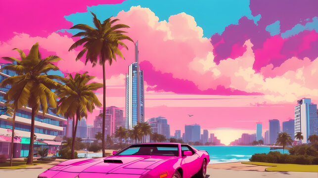 vice city skyline at sunset