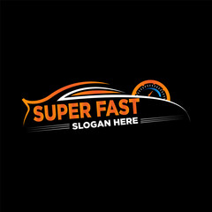 Gradient car service logo template with black background company logo orange speedo meter
