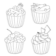 Muffin set dessert graphic black white isolated sketch illustration vector 
