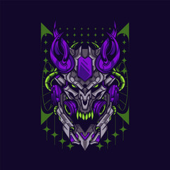 Demon Robot With Double Violet Antlers