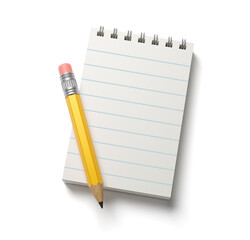 Blank notebook and pencil. isolated on white background. 3d render