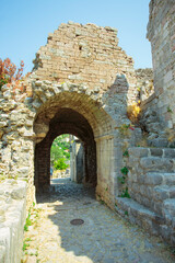 Streets, houses, ruins and fortress walls of the old town Bar. Europe. Montenegro