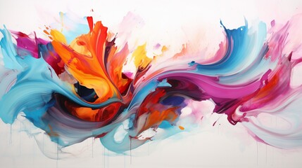 a vibrant abstract art piece, its bold and dynamic colors bursting with creativity against the pristine white canvas, symbolizing a whirlwind of inspiration and imagination.