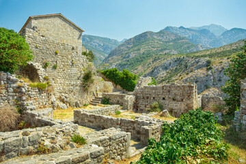 Streets, houses, ruins and fortress walls of the old town Bar. Europe. Montenegro