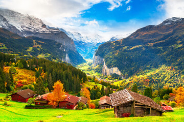 Lauterbrunnen, Switzerland valley from Wengen in the Fall