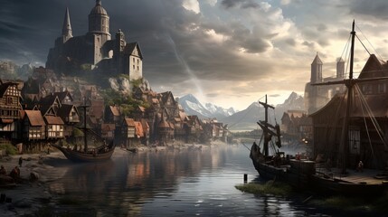 Cities that are reminiscent of medieval fantasy - obrazy, fototapety, plakaty