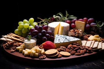 Culinary Elegance: Minimalist Shot of Premium Cheese Board with Artfully Arranged Accompaniments