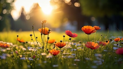 Obraz premium The beauty of nature can be seen in a fresh summer meadow scene.