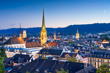 Fototapeta premium Zurich, Switzerland Cityscape with Church Steeples