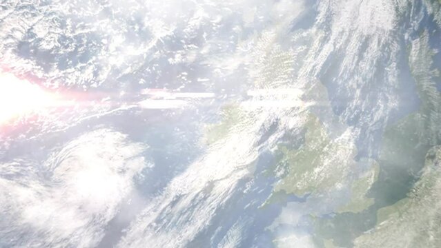 Zoom in from space and focus on Sligo, Ireland. 3D Animation. Background for travel intro. Elements of this image furnished by NASA