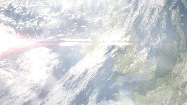 Zoom in from space and focus on Athlone, Ireland. 3D Animation. Background for travel intro. Elements of this image furnished by NASA