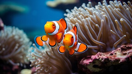 Naklejka na ściany i meble A coral reef in africa is home to colorful clownfish.