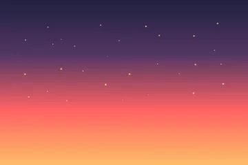  Sunset sky in evening with orange, yellow and purple gradient color. Star universe background. Vector illustration. © fadfebrian