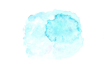 Abstract liquid art background. Blue watercolor translucent blots on white paper.