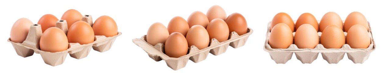 Collection of PNG. Eggs in carton isolated on a transparent background.