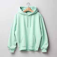 Green or mint hoodie as canvas mockup oversized isolated on white background.