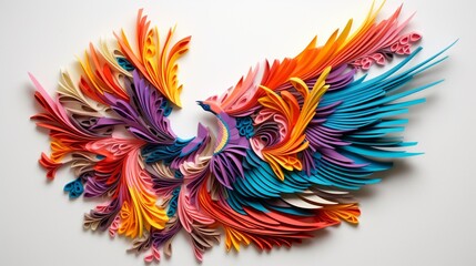 a vibrant and intricate origami creation on a white backdrop, showcasing the precision and artistry of paper folding, with colorful folds forming a visually captivating masterpiece.