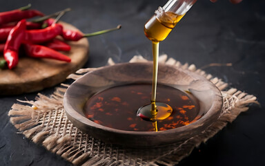 Capture the essence of Hot Chili Oil in a mouthwatering food photography shot Generative AI