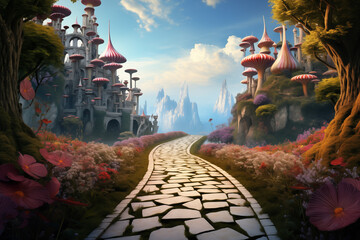 fairy tale castle in Wonderland, background 