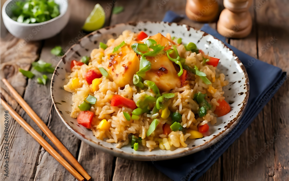 Wall mural Capture the essence of Pineapple Fried Rice in a mouthwatering food photography shot Generative AI - Wall murals