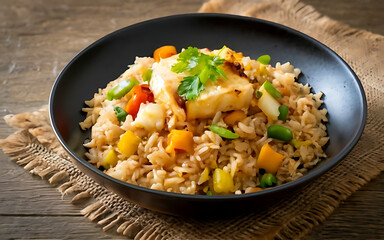 Capture the essence of Pineapple Fried Rice in a mouthwatering food photography shot Generative AI