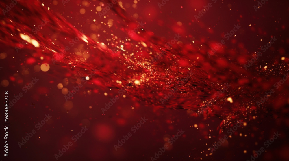 Poster abstract red background with particles.