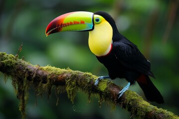 Nature travel in Central America Keel billed Toucan in Panamas forested paradise - obrazy, fototapety, plakaty