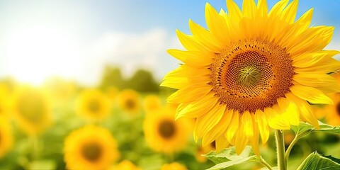 Obraz premium Vibrant summer meadow blooming with bright sunflowers creating stunning and cheerful landscape bathed in warm sunlight and orange petals nature radiant beauty in full bloom