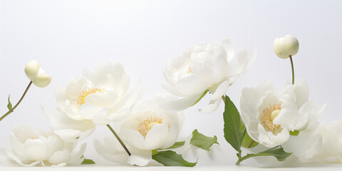 Beautiful delicate peony flowers on white background.