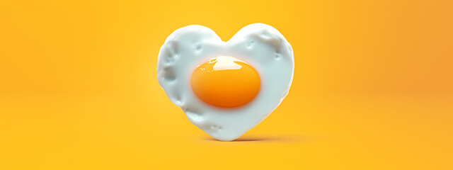 An artistic high-detail depiction of a heart-shaped fried egg