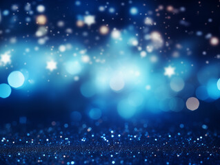 Fototapeta premium A Christmas warm gold garland lights over dark background with glitter overlay. Christmas Lights