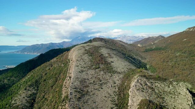Drone view of the green Montenegro mountains