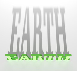 3d render Earth written with a drawn shadow from the top view