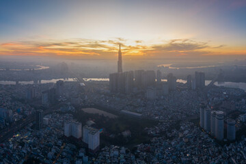 June 14, 2022: panoramic view of Landmark residential area, where there is an 81-storey building, in Binh Thanh district, Ho Chi Minh City