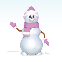 snowman 3d illustration with soft lilac hat. snowman vector 3d render