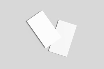 top view vertical business cards on white background Mockup 3d rendered