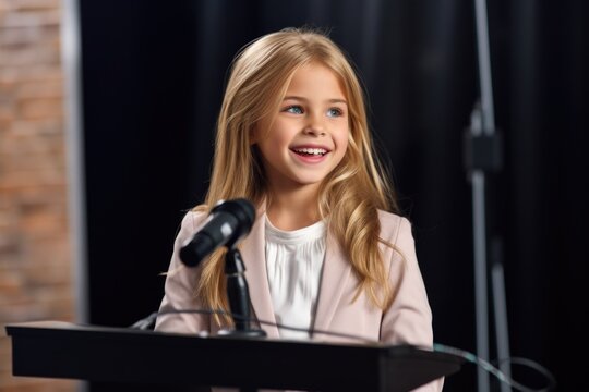 blond kid actress with dimples giving an impromptu speech