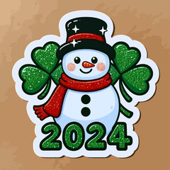 snowman with shamrock and 2024