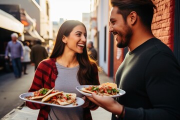 Fototapeta na wymiar couple sharing a plate of street tacos