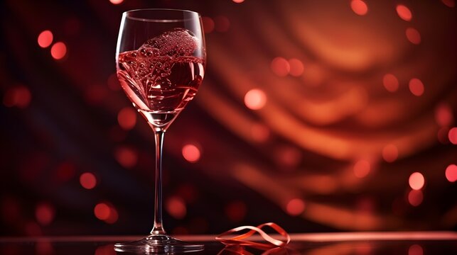 Close-up details of a glass of red wine, emphasizing the rich color and smooth texture against a romantic background, background image, generative AI