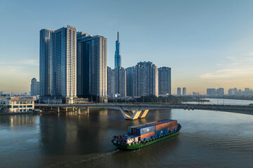 Fototapeta premium June 14, 2022: panoramic view of Landmark residential area, where there is an 81-storey building, in Binh Thanh district, Ho Chi Minh City