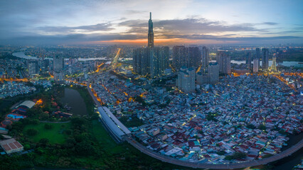 June 14, 2022: panoramic view of Landmark residential area, where there is an 81-storey building, in Binh Thanh district, Ho Chi Minh City