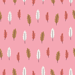 Christmas seamless pattern with leaves on pink background. Vector illustration