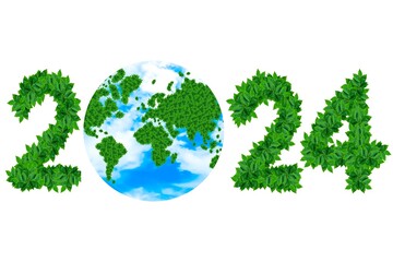 Obraz premium Green leaves and numbers with new year concept