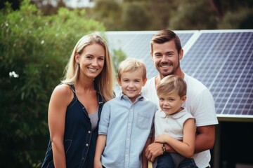 Fototapeta na wymiar family with home solar panels